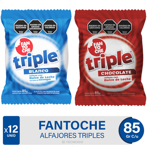 Alfajor Triple Fantoche Chocolate + Blanco - Combo X12 Unid