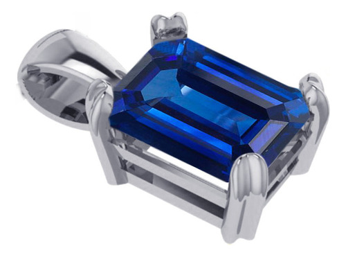 Pingente Prata 925 Retangular Safira Azul Unissex- Exclusivo