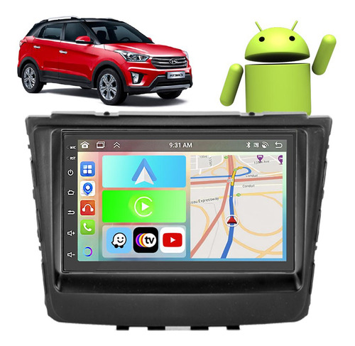 Kit Multimidia Android 7p Creta 16 17 18 19 20 21 Carplay Bt