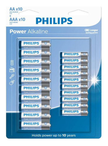 Pilhas Alcalinas Philips Aaa + Aa 10 Un. - Lr036p20bp/59
