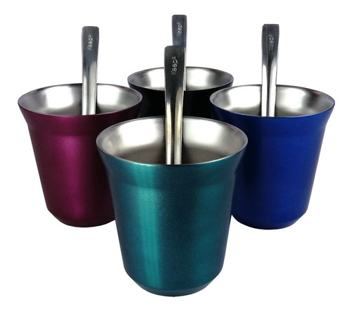Imagen 2 de 7 de Set Tazas De Café Expresso Acero Inoxidable