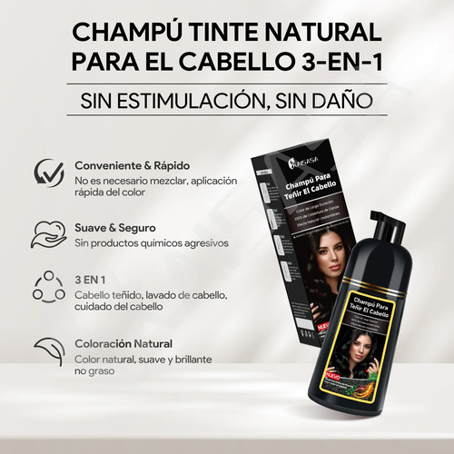 Shampoo Tinte Instantaneo Cubre Canas Extracto De Ginseng