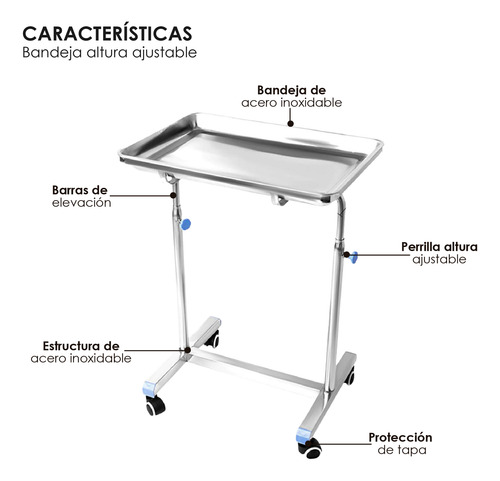 Carro De Bandeja Acero Inoxidable Ajustable 60-130cm Médico