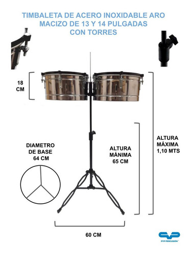 Imagen 2 de 8 de Timbaleta Pyp_percusion Aros Macizo Pata Doble Planchuela