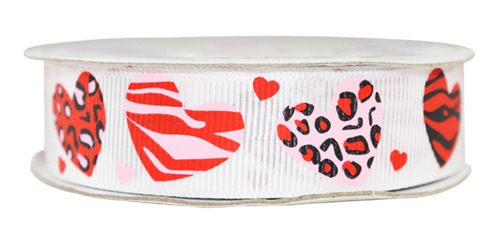 Imagen 2 de 3 de Listón Popotillo Estampado De Corazones,2 Piezas, Bca