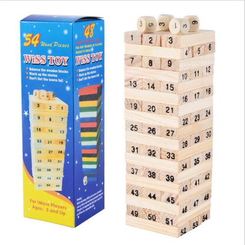 Juego Torre Equilibrio De Madera Números  Dados 17cm