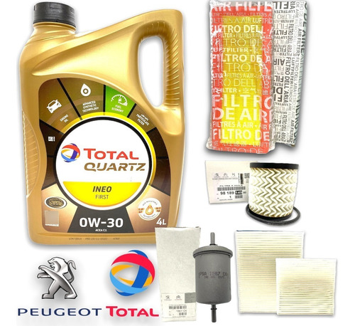 Kit 4 Filtros + 4lts Aceite Total Ineo Peugeot 208 2008 Thp