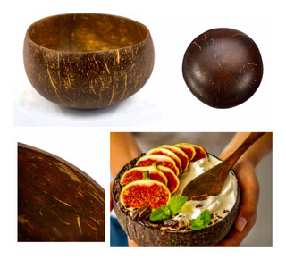 Set de Bol de Coco Natural con Cubiertos Coconut Bowl Regalos para Veganos Bowl Desayuno 2 Piezas Bowl de Coco Natural Cuencos de Coco Naturales buddha bowl Poke Bowl Cuenco de Madera 