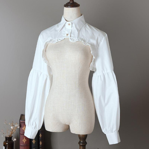 Blusa De Manga Larga Desmontable Cuello Falso De Algodón
