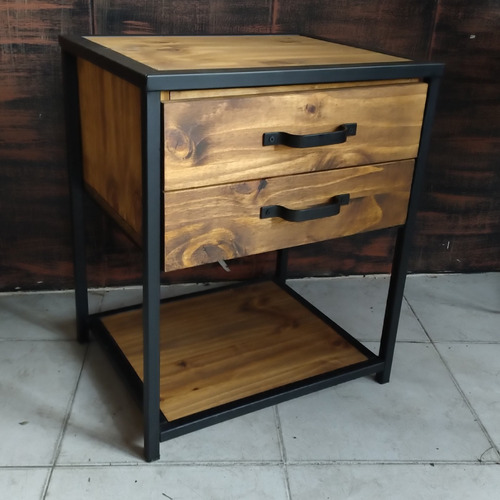 Mesa De Luz Industrial + Guías Telescópicas Hierro Y Madera