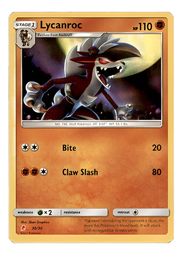 Cartas Pokemon Lycanroc 30/30 Español Trainer Kit Smp (Usado)