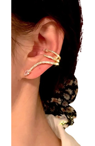 Brinco Feminino Cobra Serpente Strass Pressão Ear Cuff Luxo