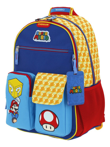 Mochila Super Mario Con Bloque Amarillo Y Hongo Estampado 2 Bolsas Mb66106 Primaria Chenson