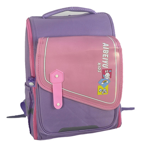 Mochila Infantil Grande Para Passeio-escola Cor Lilás E Rosa Desenho Do Tecido Liso