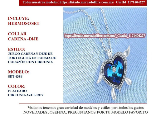 Set 4386) Conjunto Collar Cadena Dije Tortuga Oro / Azul