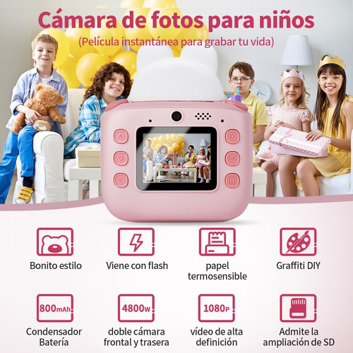 Cámara Para Niños Con Impresión Instantánea De32g 48 Mp Y