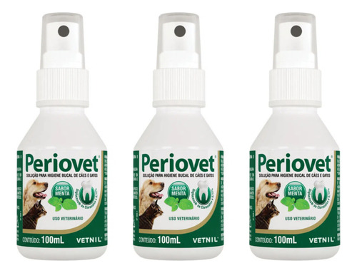 03 Periovet Spray 100ml- Vetnil - Tratamento Tartaro Bucal