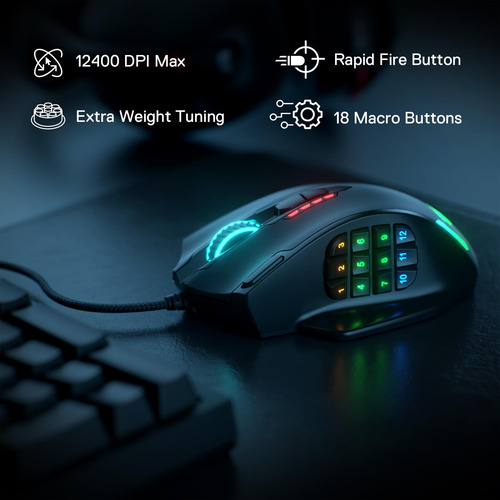 Ratón Para Juegos Redragon M908 Impact Rgb Led 12,400 Dpi