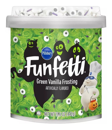 Betún Halloween Pillsbury Funfetti Green Vanilla Frosting 