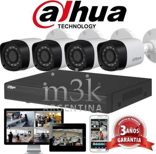 Kit Seguridad Dahua Full Hd Dvr 4 + 4 Camaras Infrarrojas Bullet Exterior O Domo Interior + Ip Celular Cctv P2p