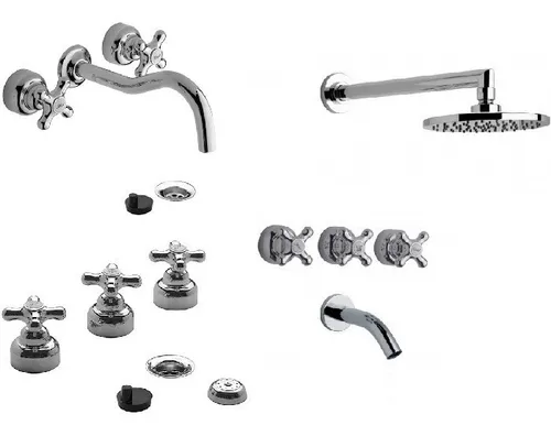Juego Griferia Fv Malena Ducha Lavatorio Pared Bidet Cromo