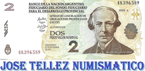 Ec# 201 Bono Argentino 2 Pesos Lecop Ex- Palermo