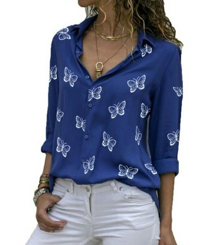 Camisa Holgada Con Estampado De Mariposas De Colores