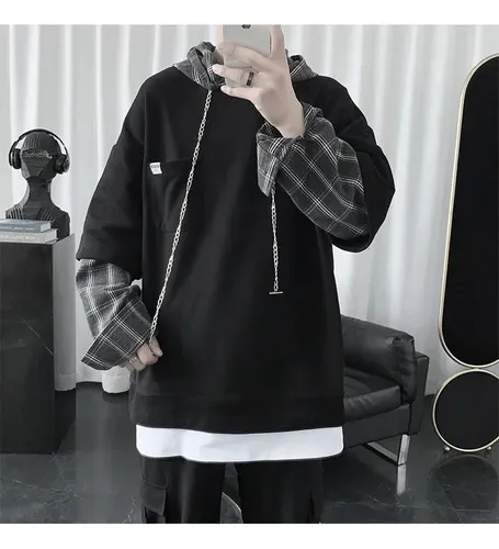 Sudadera Con Capucha De Patchwork A Cuadros Para Hombre - Es