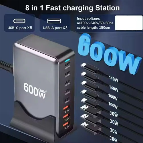 Estación Carga Super Rápida 600w Tecnología Pd 8 Usb