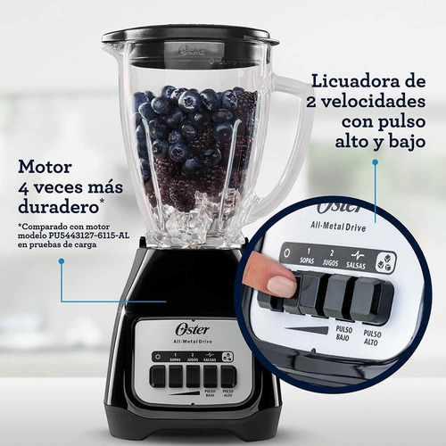Imagen 2 de 4 de Licuadora Oster Blstkagbpb Con Vaso De Vidrio 1.5l