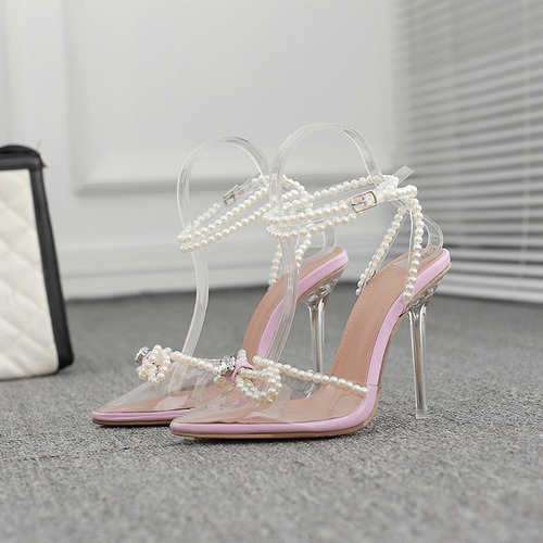 Zapatos Mujer Pearl Tip Transparentes Sandalias Altura Alta