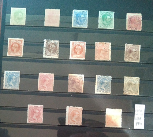 #398 Filipinas Colonia Española 18 Estampillas Antiguas