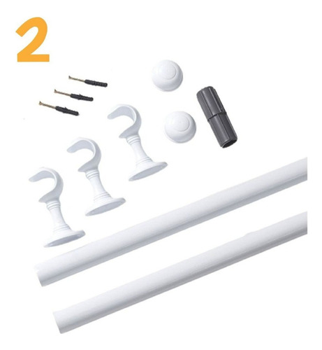 Kit 2 Varão Varal Simples 2m 19mm Para Cortina Branco Bastão