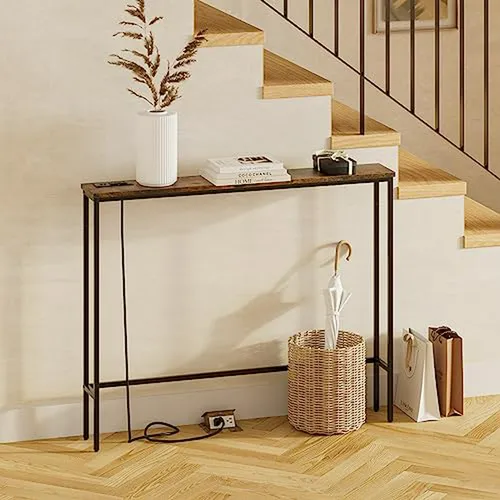 Mesa Consola Estrecha 5 9 Con Enchufe, Moderna Y Elegante