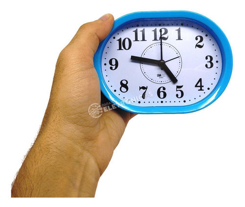 Reloj analógico para niños con forma ovalada, decoración azul