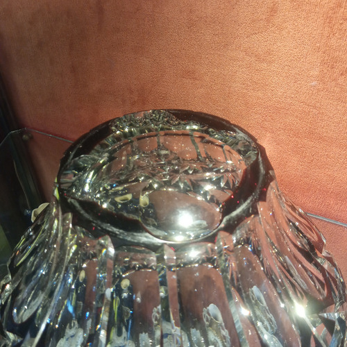 Centro De Mesa Antiguo De Cristal Bordo Tallado Frutera Rojo Bordó (Usado)