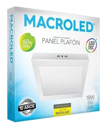 Imagen 4 de 9 de Panel Plafón De Aplicar Cuadrado Blanco 18w Macroled