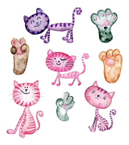 Clipart Lindos Gatos Cat Coloridos Acuarela 1