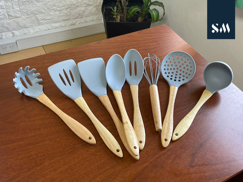 Set De Utensilios Cocina Madera Y Silicona Carol 9 Piezas