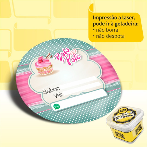 1000 Etiquetas Personalizadas Bolo No Pote 4x4cm