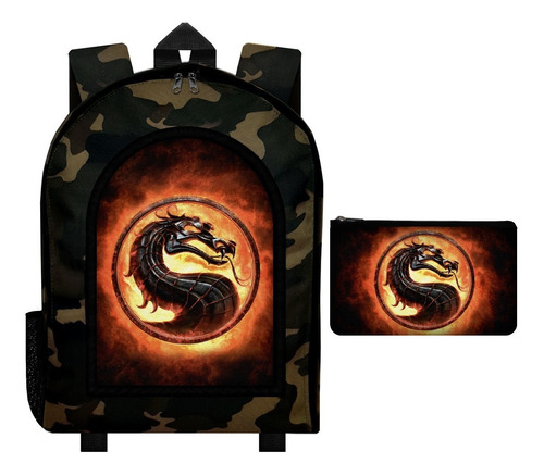 Combo Mochila Camuflada + Cartuchera Mortal Kombat Dragon