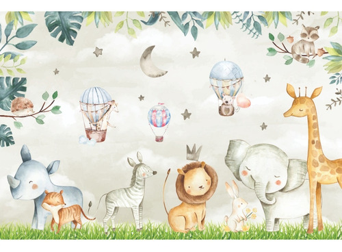 Imagem 6 de 7 de Papel De Parede Adesivo Quarto Bebê Safari Balões Wt-05 M²