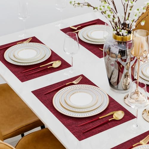 Juego De 4 Individuales De Lino Rojo Para Mesa De Tela. Ind