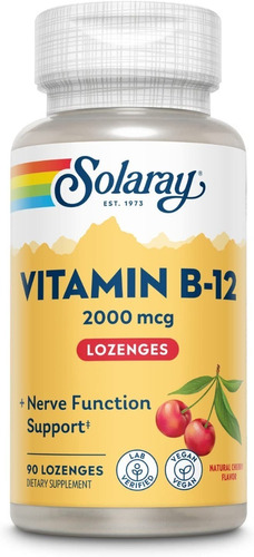 Solaray Vitamina B-12 2000 Mcg | Sabor De Cereza Natural Sin