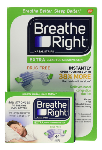 Breathe Right - Tiras Nasales Extra Transparentes, Sin Droga