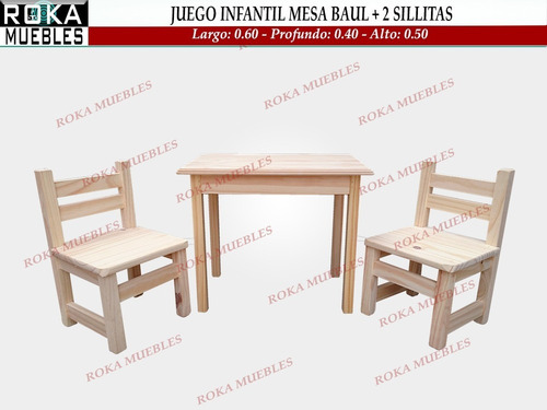 Imagen 1 de 5 de Juego Infantil Mesa Baul + 2 Sillitas De Niño Pino Roka