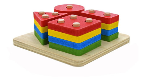 Juego Didáctico Torre Geometrica Encastre Madera Colores Color Multicolor