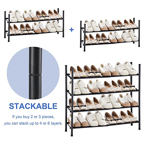 Zapatero Extensible De 2 Niveles, Estante De Metal Apil...