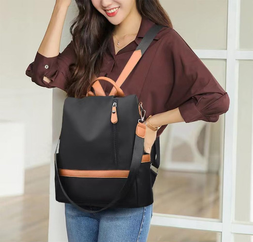 Go-done - Bolso De Dama Acabado De Los Herrajes Negro Color Negro Correa De Hombro Marrón Diseño De La Tela Liso