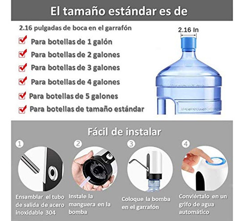 Moreka® Dispensador De Agua Eléctrico Recargable Usb Bomba De Agua Color Blanco